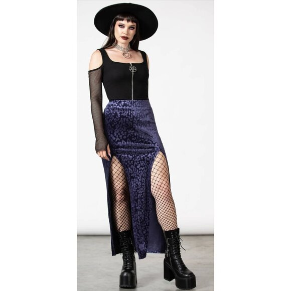 Killstar Dresses & Skirts - KILLSTAR Nine Lives Skirt in Purple Plum Gothic Maxi Burnout Velvet Size XS NWT